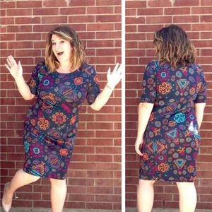 Lularoe Women XXS Julia Blue Allover Paisley Print Knee Length Shift Dress